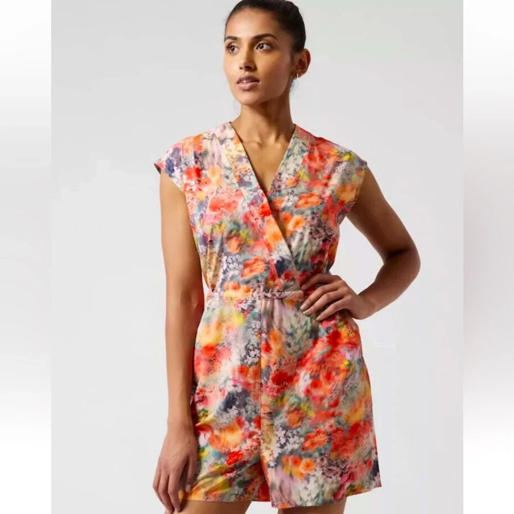 ATHLETA Marlow Floral Romper‎ Sporty Resort Wear Euro Summer Picnic Core Large